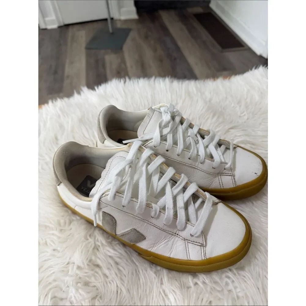 Veja White Sneakers with Mustard Yellow Soles Size 8